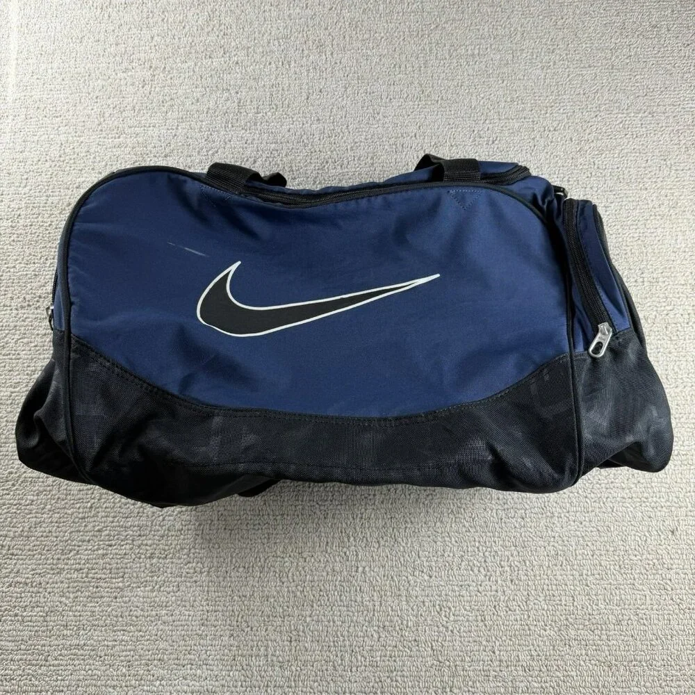Nike Brasilia Large Logo Gym Duffel Bag Blue Black